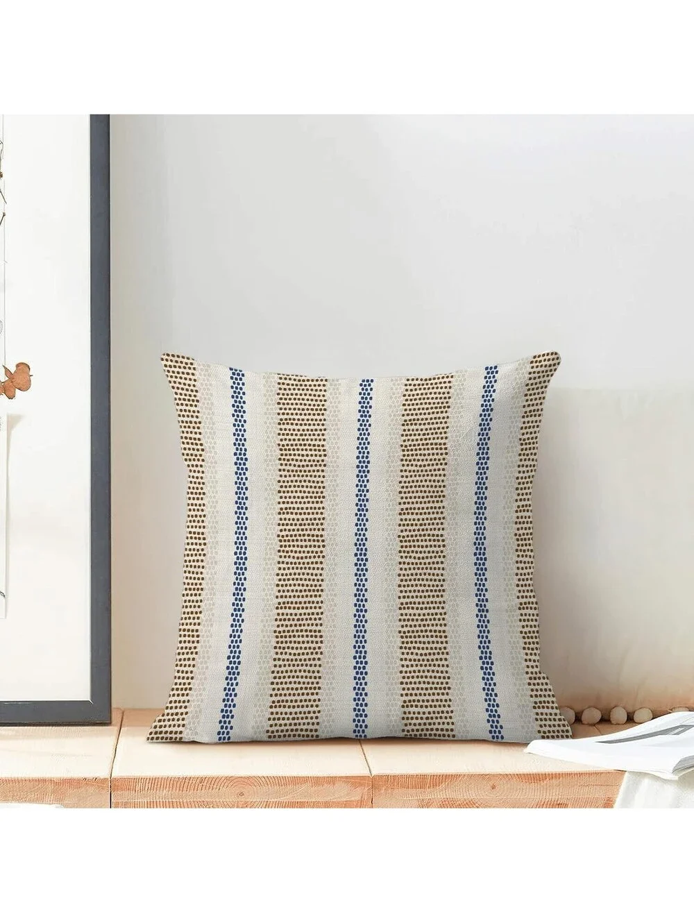 AEIOAE Brown Navy Blue In/Outdoor Pillow Covers 17 x 17 Inch, Polka Dots Stripes